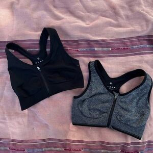 Women's Black and Gray Zip-Front Sports Bras